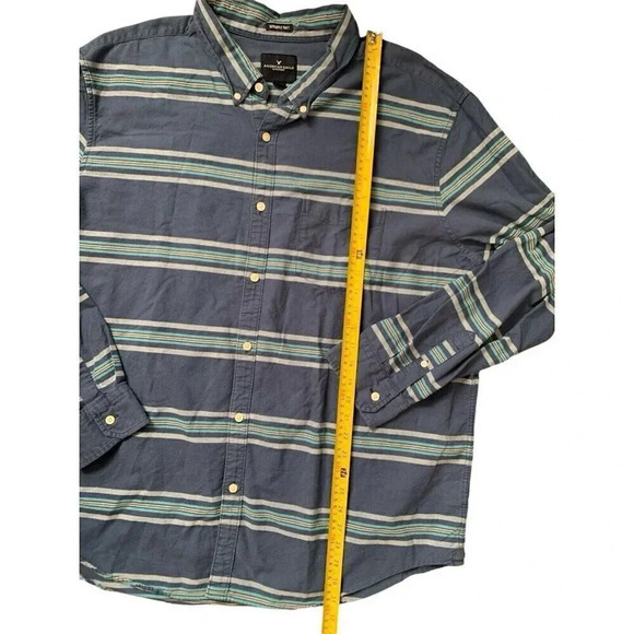 American Eagle Seriously‎ Soft Shirt Mens 3XL Blue Striped Long Sleeve Button Up - Picture 3 of 6